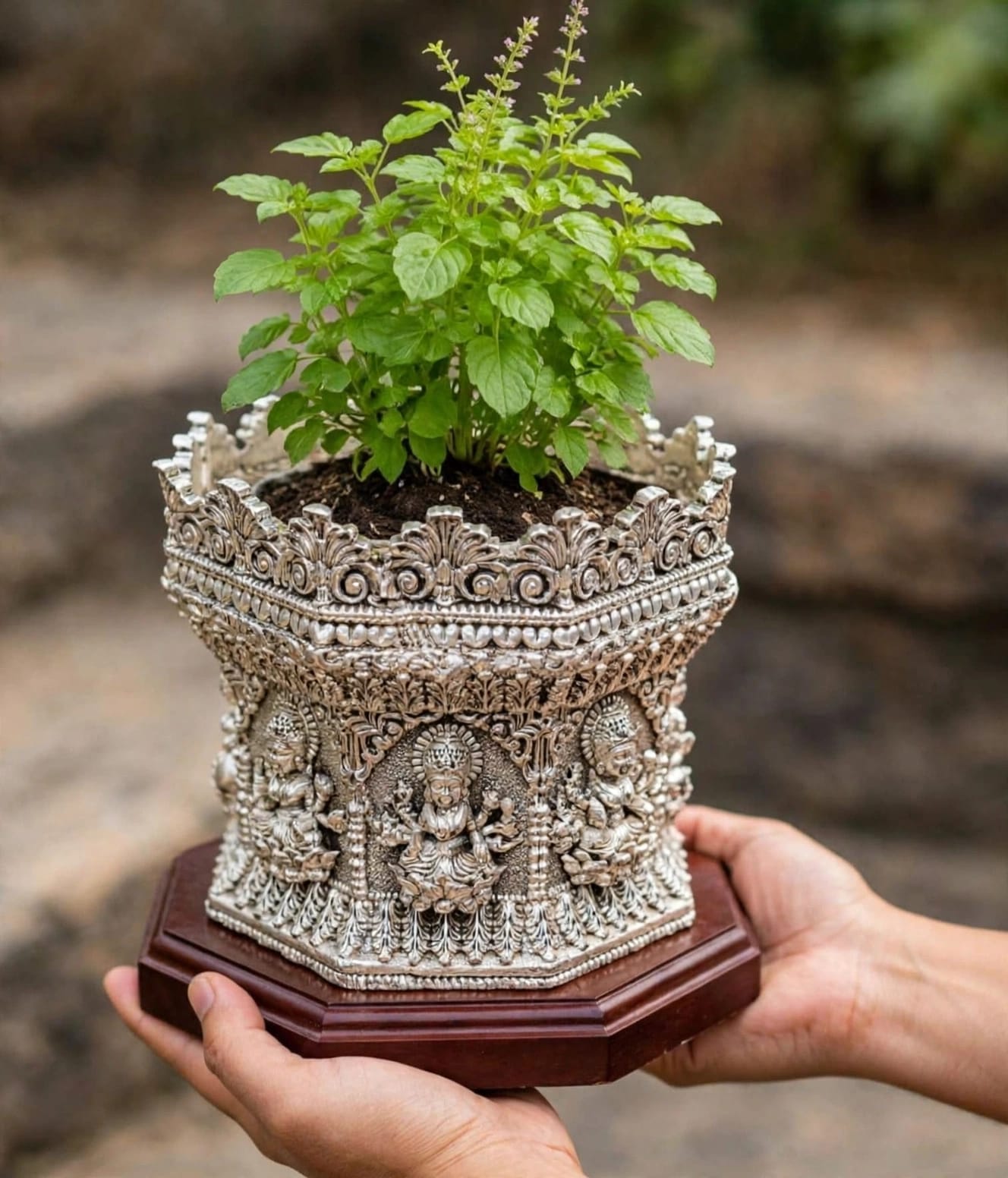 German Silver Tulsi Pot — view 2