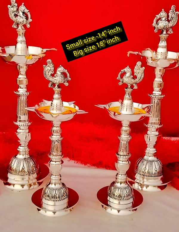 German Silver Peacock Diya Pair — view 3