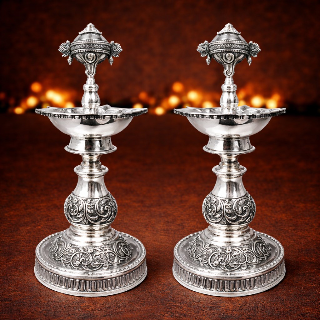 Shanku Chakra with Floral Style Deepa Lamps — view 2