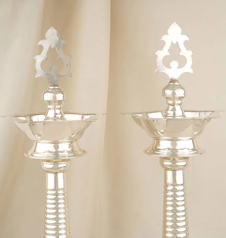 German silver Chandra Valayam Pair Lamp — view 2