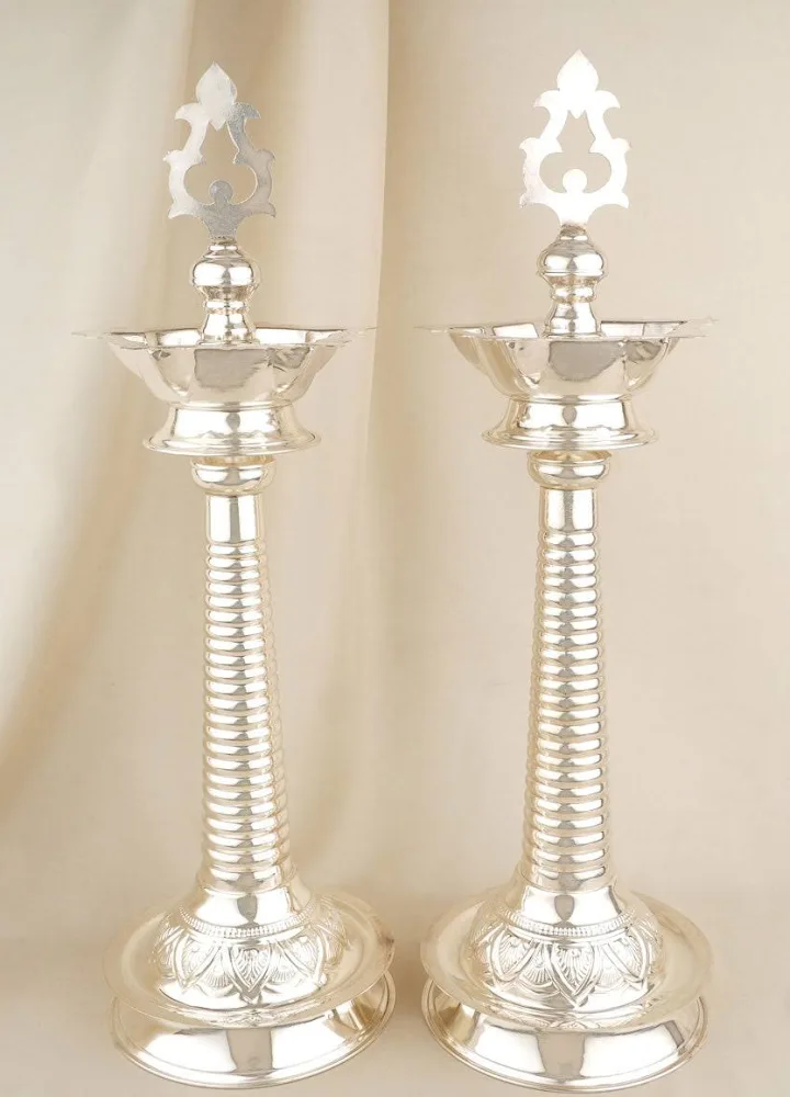 German silver Chandra Valayam Pair Lamp