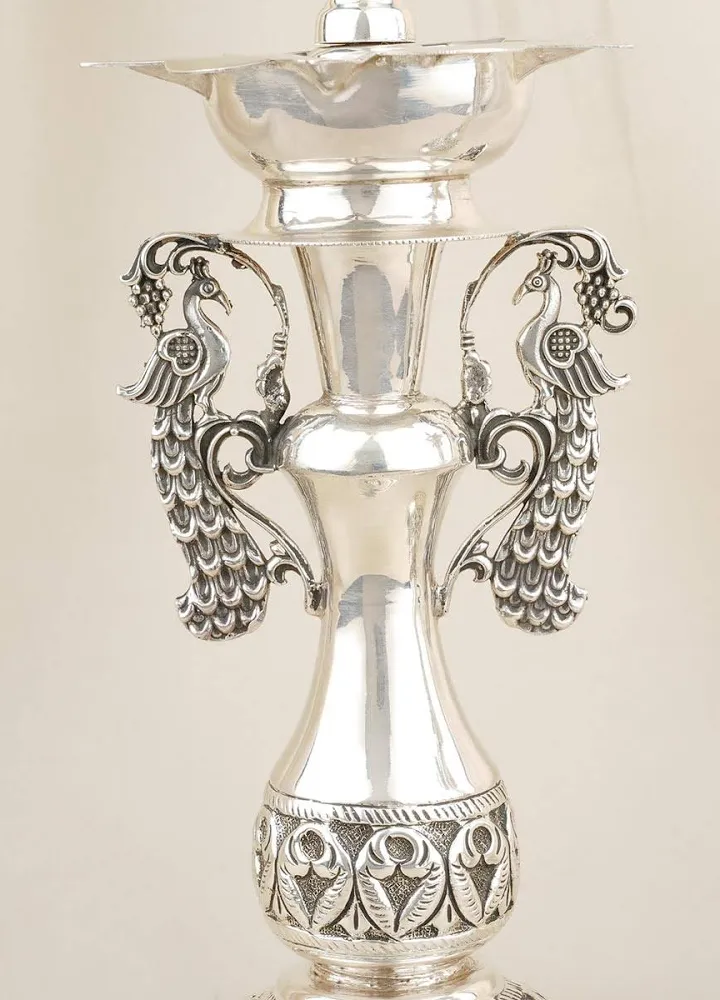 German Silver Peacock Pair Lamp — view 2