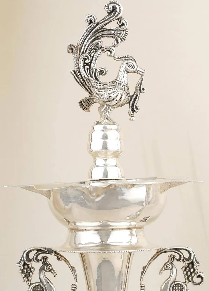 German Silver Peacock Pair Lamp — view 4