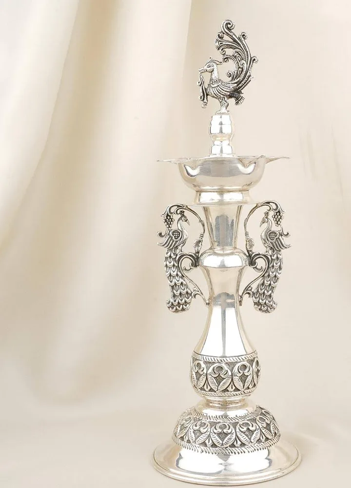 German Silver Peacock Pair Lamp — view 5
