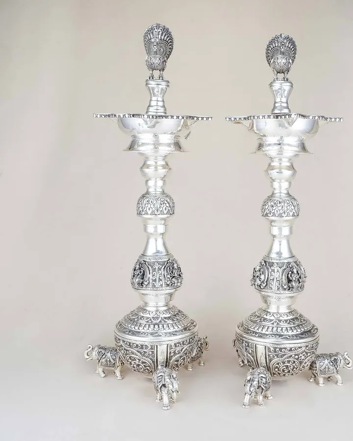 Peacock Design German Silver Pair Lamp — view 3