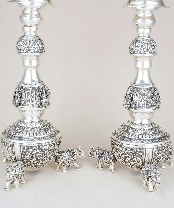 Peacock Design German Silver Pair Lamp — view 2