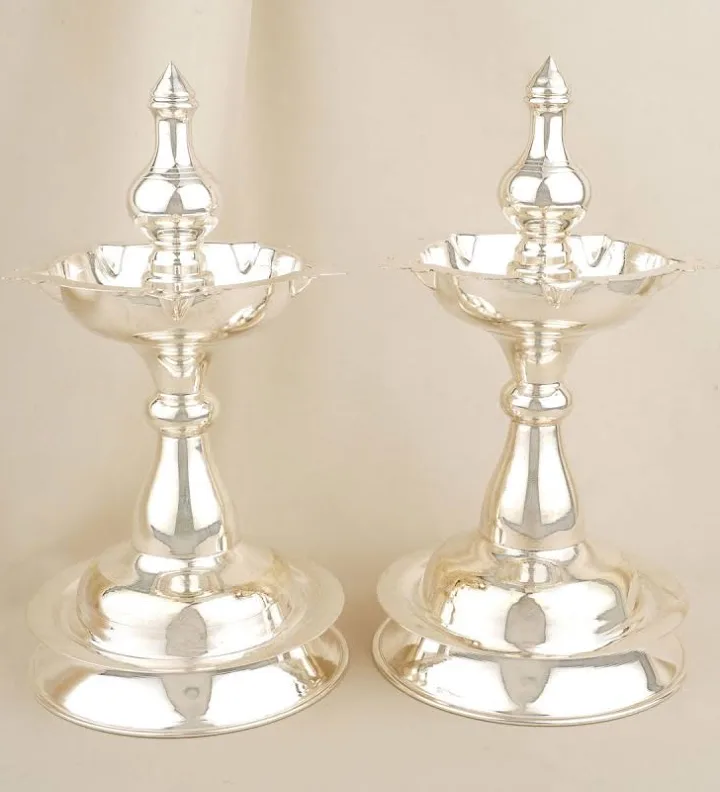 German Silver Malabar Mokku Pair Lamp