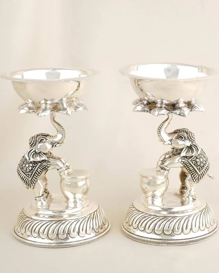 Elephant German Silver Pair Lamp