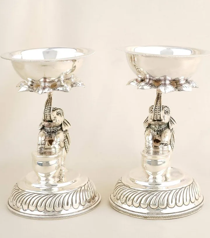Elephant German Silver Pair Lamp — view 2