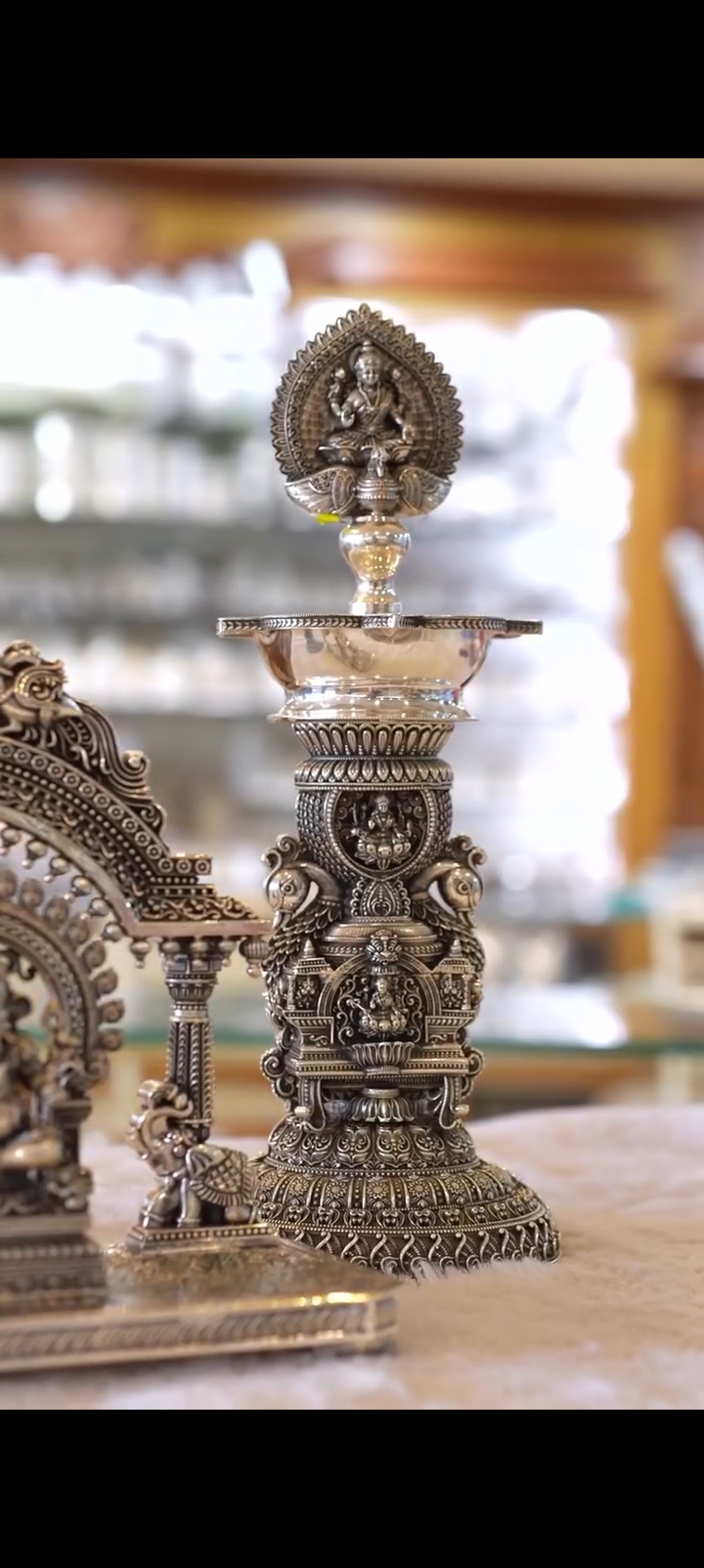 Premium German Silver Ganesha Mandap Set with Pair Deepams — view 2