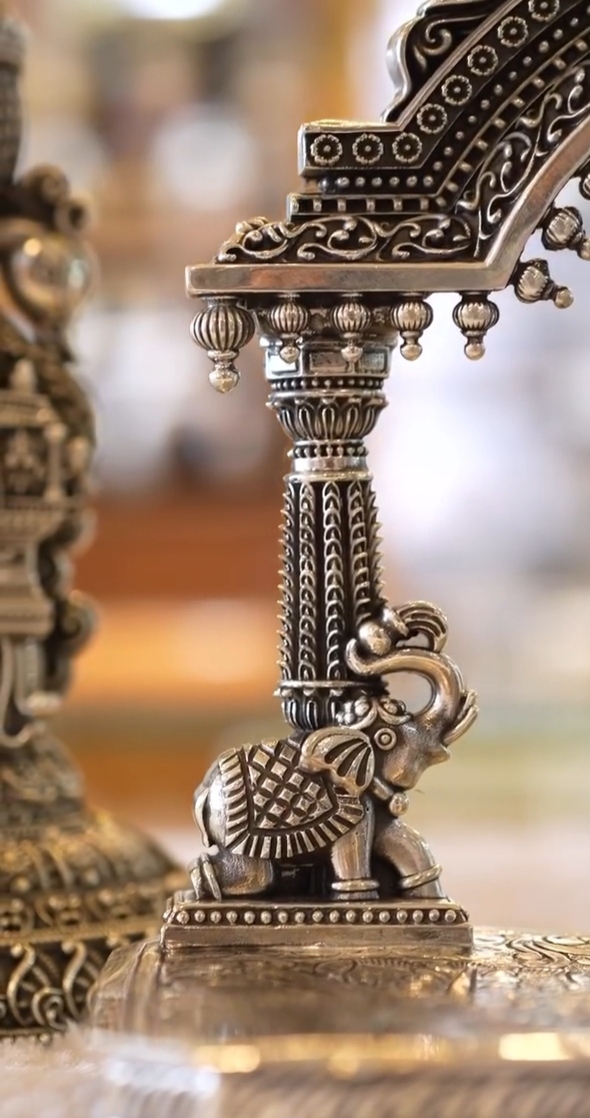 Premium German Silver Ganesha Mandap Set with Pair Deepams — view 4