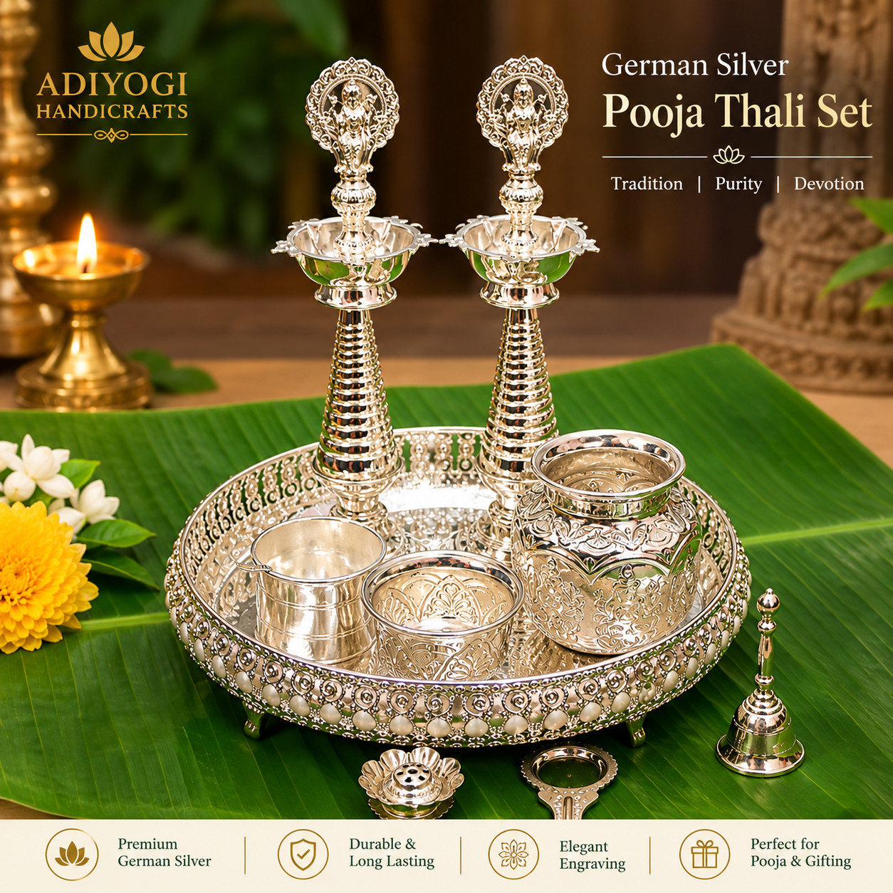 German Silver Pooja Thali set  — view 2